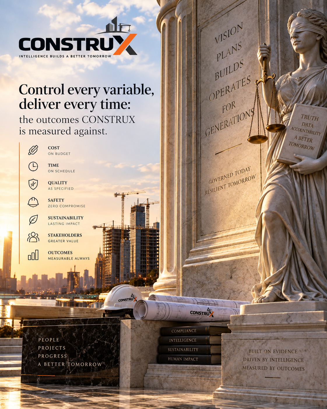 Control every variable, deliver every time: the outcomes CONSTRUX is measured against.